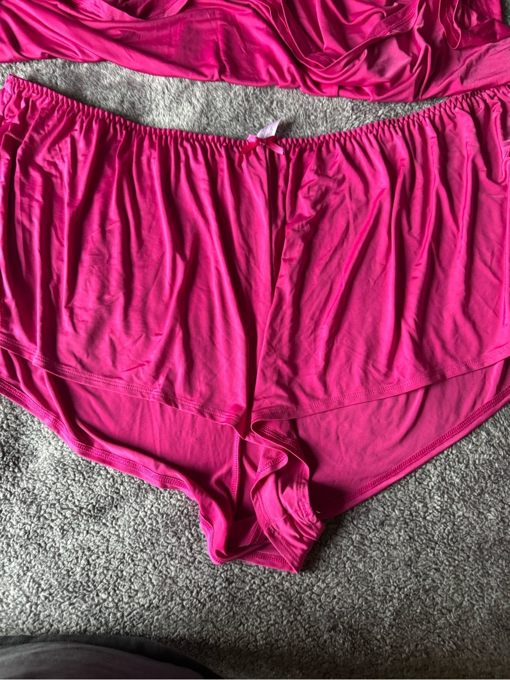 Cacique Bright Fuchsia Lace-Trim Cami & Shorts Sleep Set - Picture 2 of 5